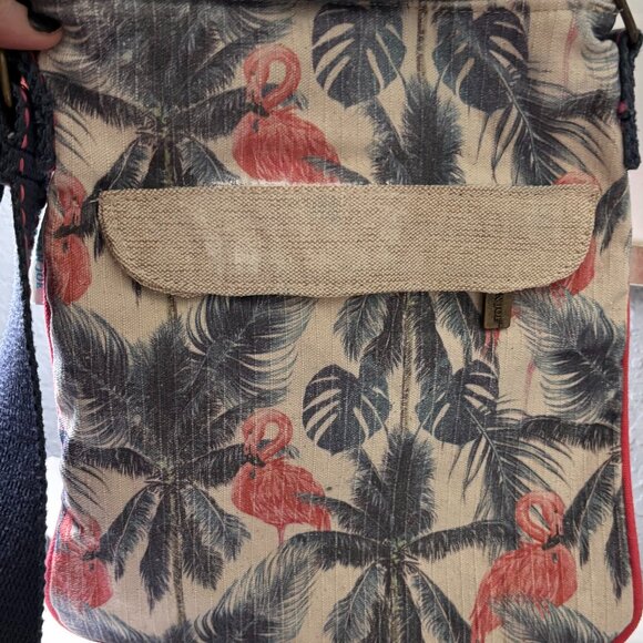 Caribbean Joe Flamingo Palm Print Crossbody Canvas Tropical Travel Bag - Picture 9 of 15